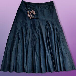 Y2K Midi Swing Skirt Size 12 Black Faux Suede Fairy Goth Witchy Whimsigoth